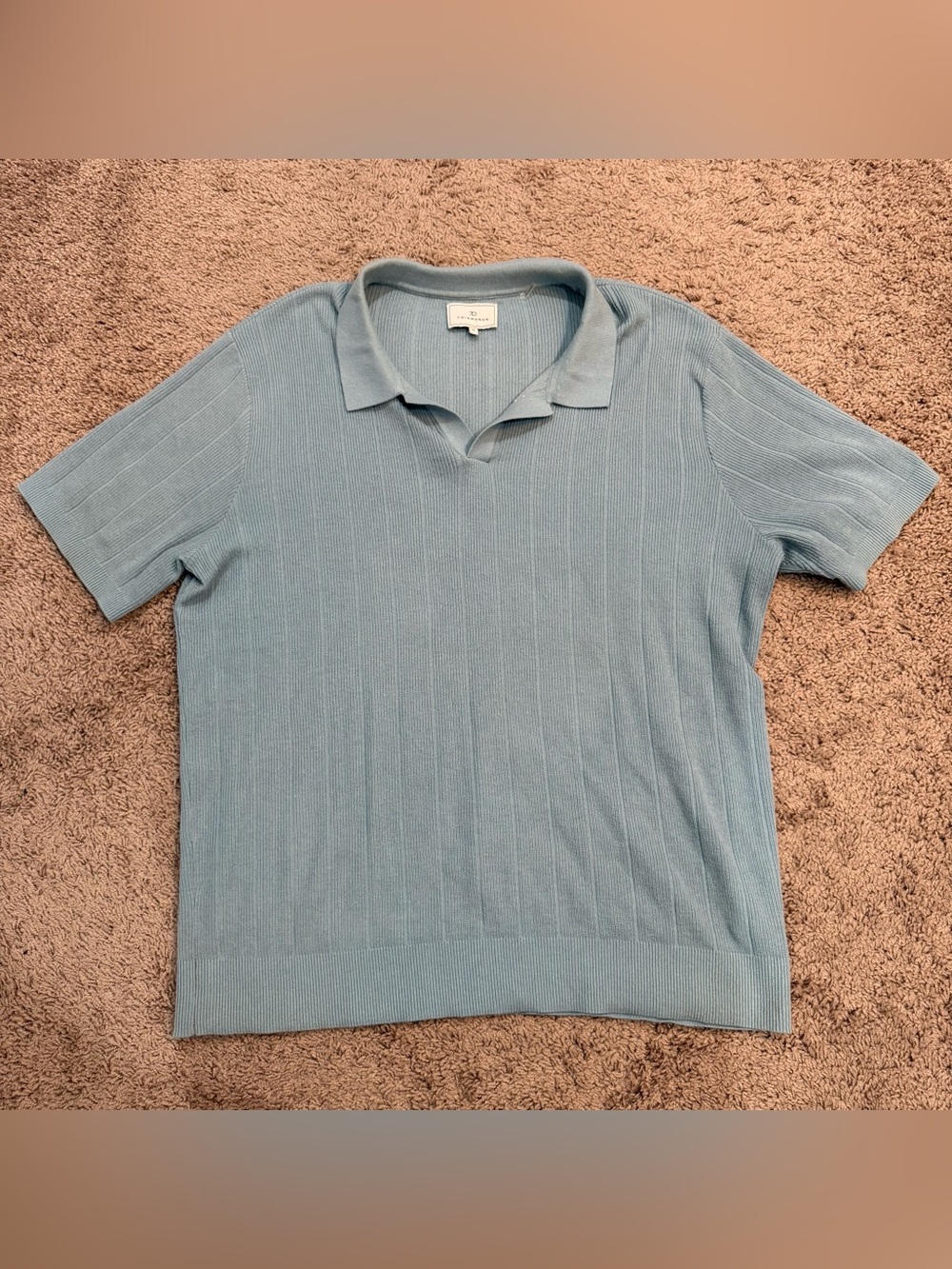 7 Diamonds Mens Light Blue Sweater Polo XL Striped Knit Ribbed Shirt